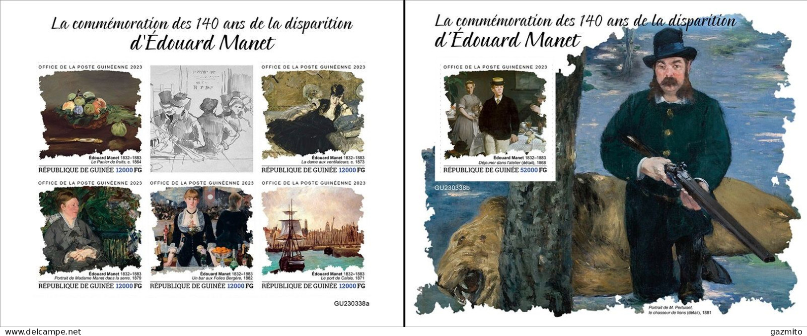 Guinea 2023, Art, Manet, 5val In BF +BF IMPERFORATED - Impressionisme