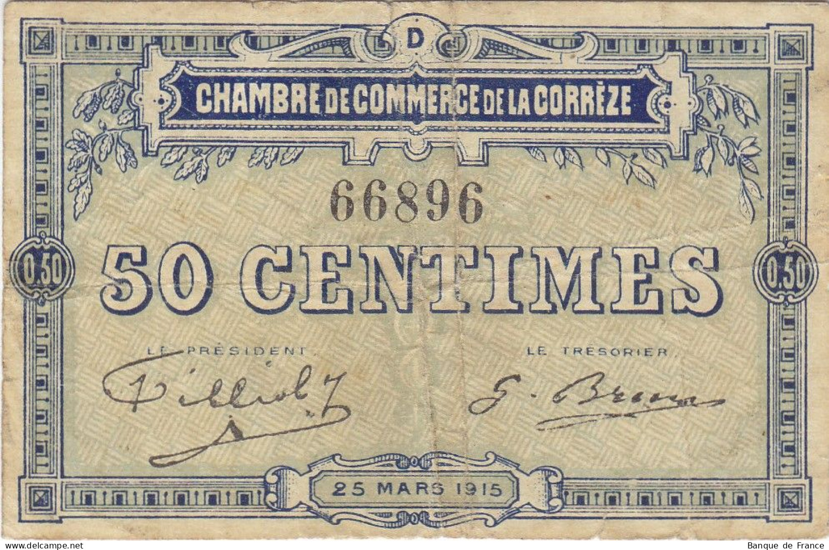 Corrèze 50 C Du 25 Mars 1915 Série D - JP.051.08 - Chambre De Commerce