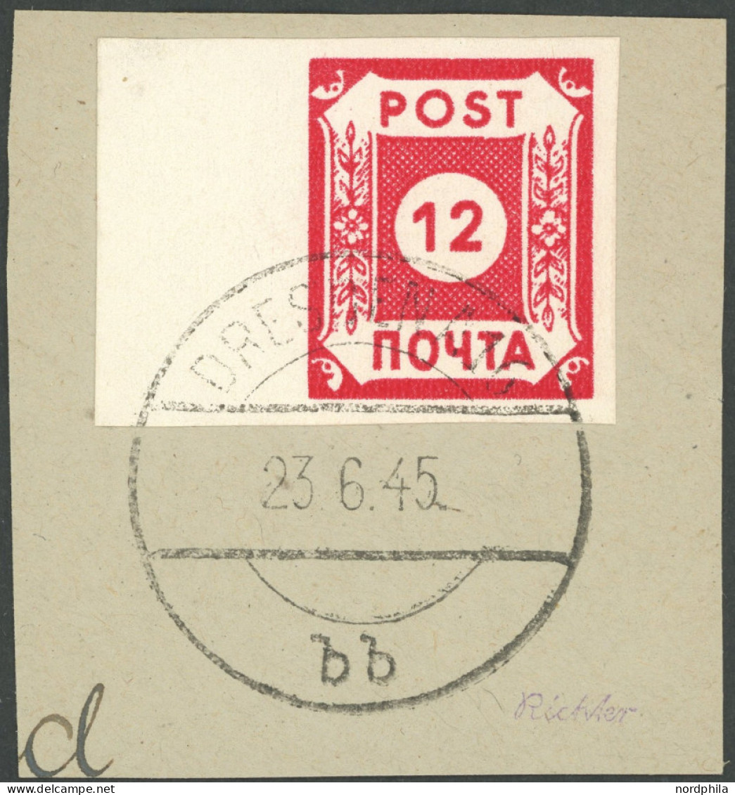 OST-SACHSEN BIb BrfStk, 1945, 12 Pf. Rot POTSCHTA, Linkes Randstück, Gefälligkeitsabstempelung, Prachtbriefstück, Gepr.  - Sonstige & Ohne Zuordnung