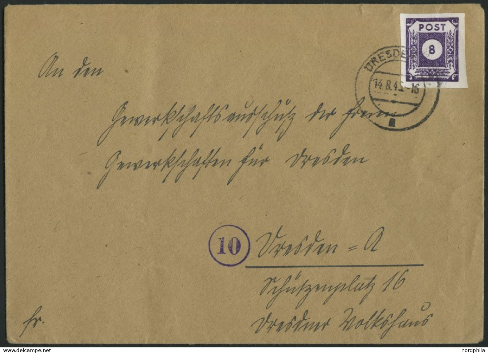 OST-SACHSEN 44c BRIEF, 1945, 8 Pf. Lebhaftgrauviolett, Einzelfrankatur Auf Brief, Pracht, Gepr. Kunz - Sonstige & Ohne Zuordnung