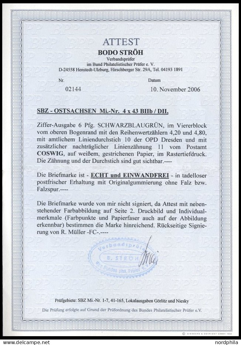 OST-SACHSEN 43BbII/DII , 1945, 6 Pf. Schwarzblaugrün Mit Durchstich 10 Und Zusätzlicher Linienzähnung 11 Coswig Im Waage - Other & Unclassified