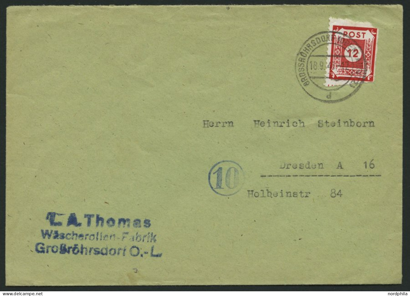 OST-SACHSEN 46E BRIEF, 1945, 12 Pf. Rot Großröhrsdorf, Marke übliche Trennungsmängel Sonst Prachtbrief - Andere & Zonder Classificatie