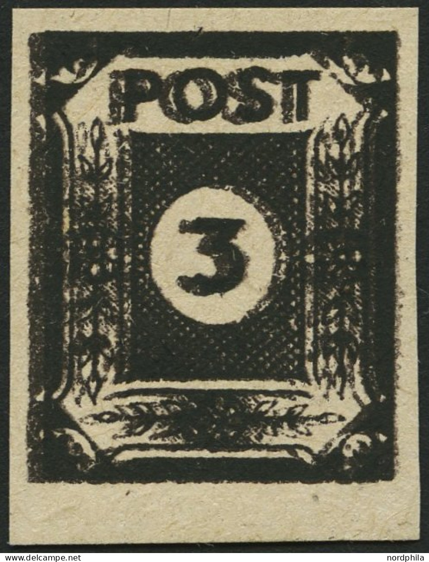 OST-SACHSEN 51cuyDD , 1945, 3 Pf. Doppeldruck (schwarz Auf Schwarzbraun), Steigende Papierstreifung, Spargummierung, Pra - Andere & Zonder Classificatie