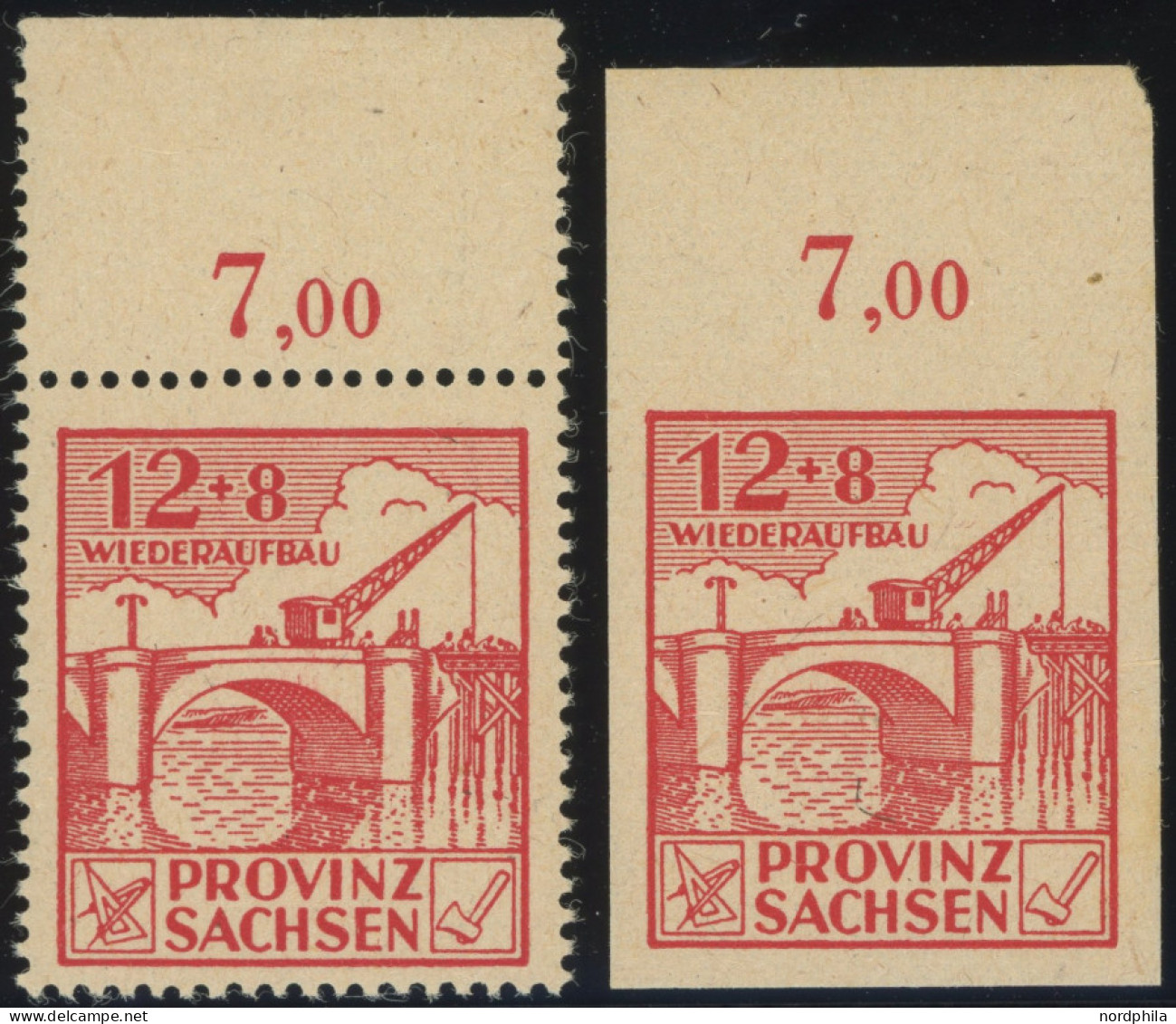 PROVINZ SACHSEN 88A/BIII , 1946 12 Pf. Wiederaufbau Mit Plattenfehler Rechter Fuß Des Zweiten A In Wiederaufbau Unten Ge - Sonstige & Ohne Zuordnung