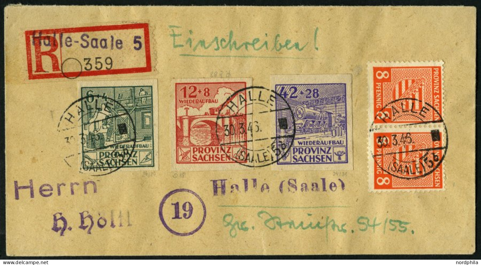 PROVINZ SACHSEN 88BII BRIEF, 1946, 12 Pf. Wiederaufbau, Ungezähnt, Mit Abart Geflicktes Loch Im Brückenbogen, Mit Zusatz - Other & Unclassified