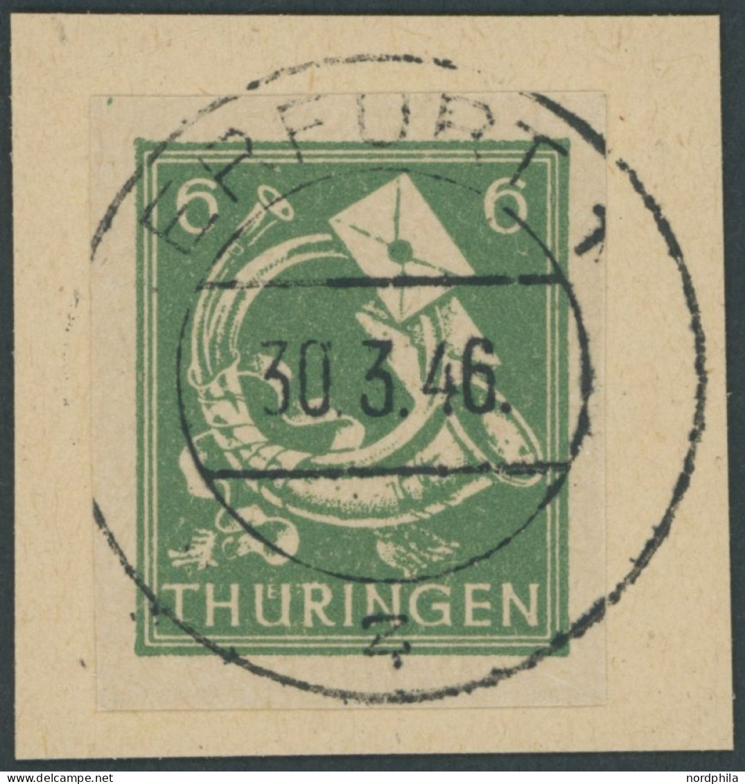 THÜRINGEN 95AXdtU BrfStk, 1945, 6 Pf. Schwärzlichopalgrün, Vollgummierung, Gelblichgraues Papier, Ungezähnt, Prachtbrief - Sonstige & Ohne Zuordnung