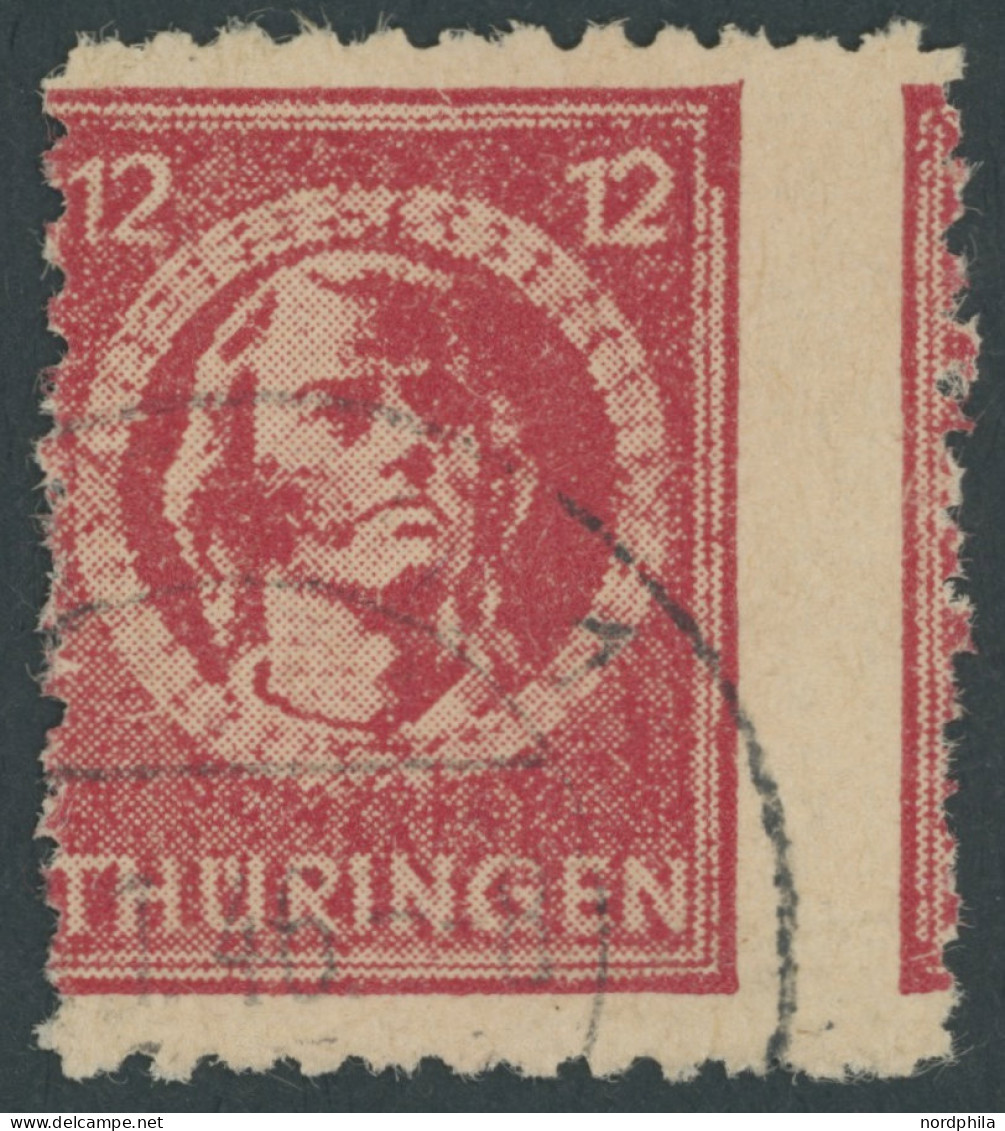 THÜRINGEN 97AXar O, 1945, 12 Pf. Karminrot, Vollgummierung, Hellchromgelbes Papier, Dicke Gummierung, Feinst (kleiner Za - Otros & Sin Clasificación