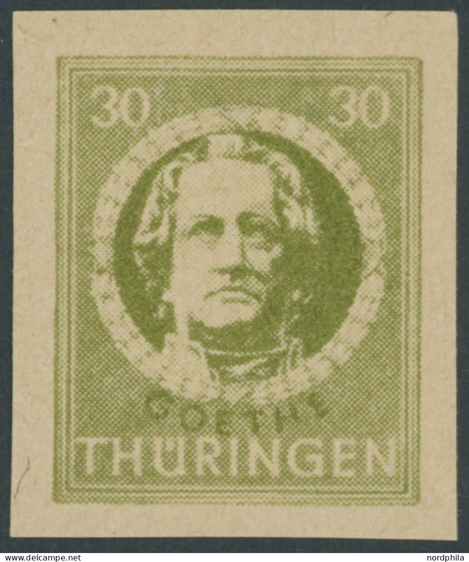 THÜRINGEN 99V1 , 1945, Versuchsdruck: 30 Pf. Dunkelolivgrün, Pracht, Gepr. Sturm, Mi. 100.- - Sonstige & Ohne Zuordnung