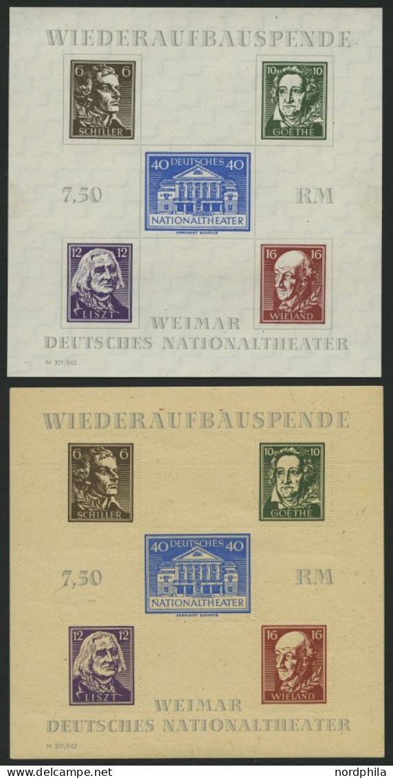 THÜRINGEN Bl. 3A/B, , 1946, Blockpaar Nationaltheater, übliche Gummibüge, Pracht, Mi. 100.- - Autres & Non Classés