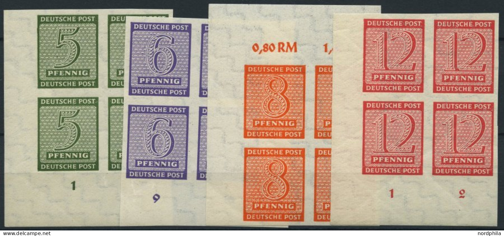 WEST-SACHSEN 116-19Y VB , 1945, Ziffer, Wz. 1Y, In Randviererblocks, Prachtsatz, Mi. (160.-) - Otros & Sin Clasificación