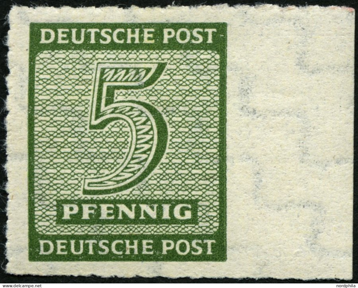 WEST-SACHSEN 116CY , 1945, 5 Pf. Roßwein, Durchstochen 10, Wz. Y, Rechtes Randstück, Pracht, Gepr. Dr. Jasch, Mi. 110.- - Andere & Zonder Classificatie