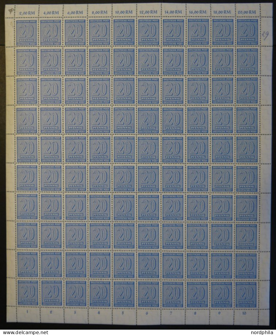WEST-SACHSEN 134YII , 1945, 20 Pf. Blau, Wz. 1Y, Im Bogen (100), Feld 79 Mit Abart Weißer Fleck Zwischen P Von Pfennig U - Other & Unclassified