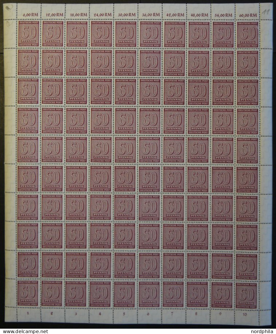 WEST-SACHSEN 137Xa , 1945, 60 Pf. Braunkarmin, Wz. 1X, Im Bogen (100), Pracht, Mi. 450.- - Autres & Non Classés