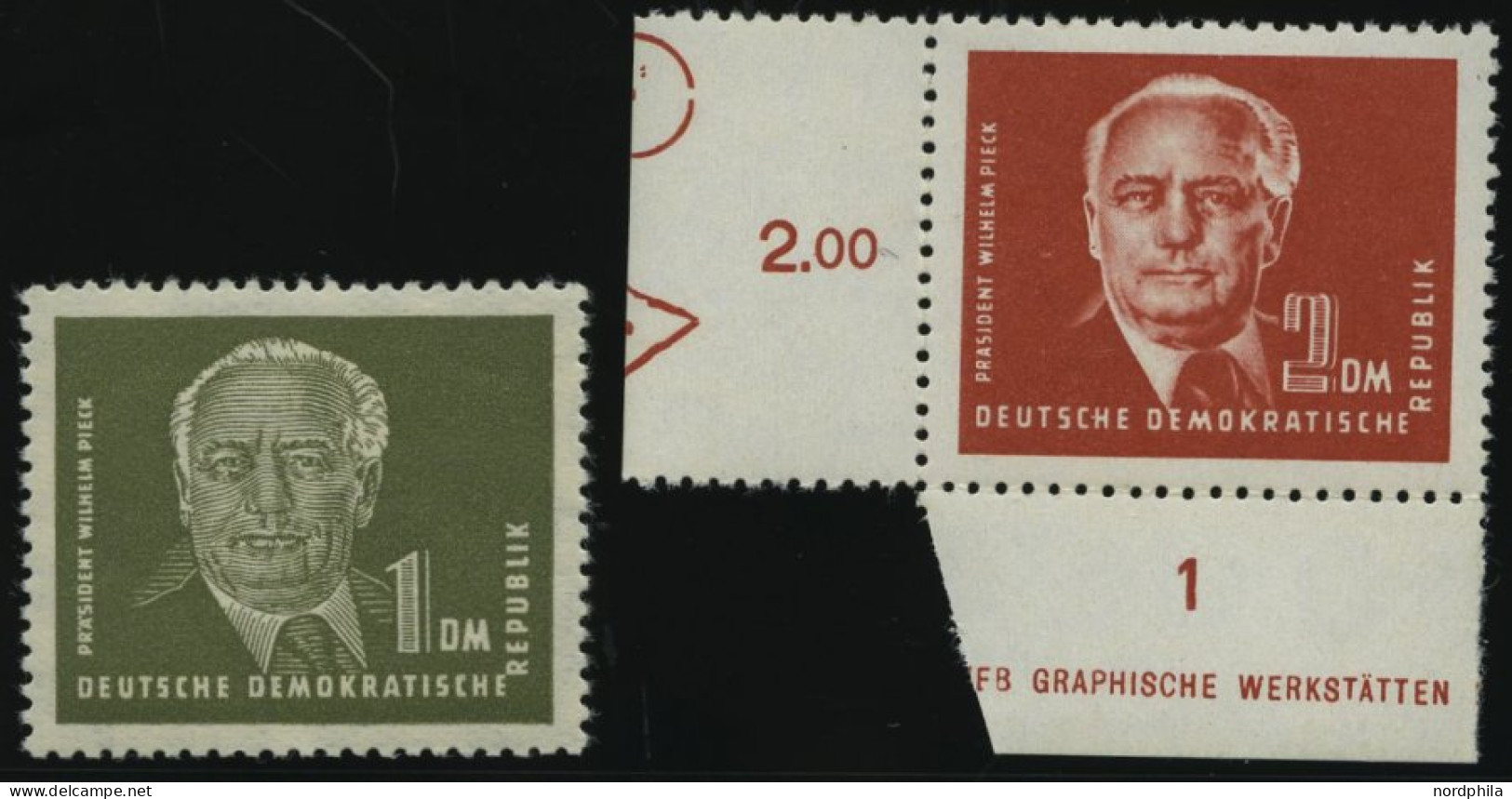 DDR 325/6 , 1952, 1 Und 2 DM Pieck, Wz. 2, 2 Prachtwerte, Mi. 70.- - Oblitérés