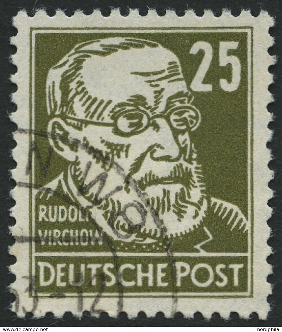 DDR 334zXI O, 1952, 25 Pf. Grauoliv Virchow, Wz. 2XI, Zeitgerecht Entwertet, Pracht, Kurzbefund Schönherr, Mi. 450.- - Oblitérés