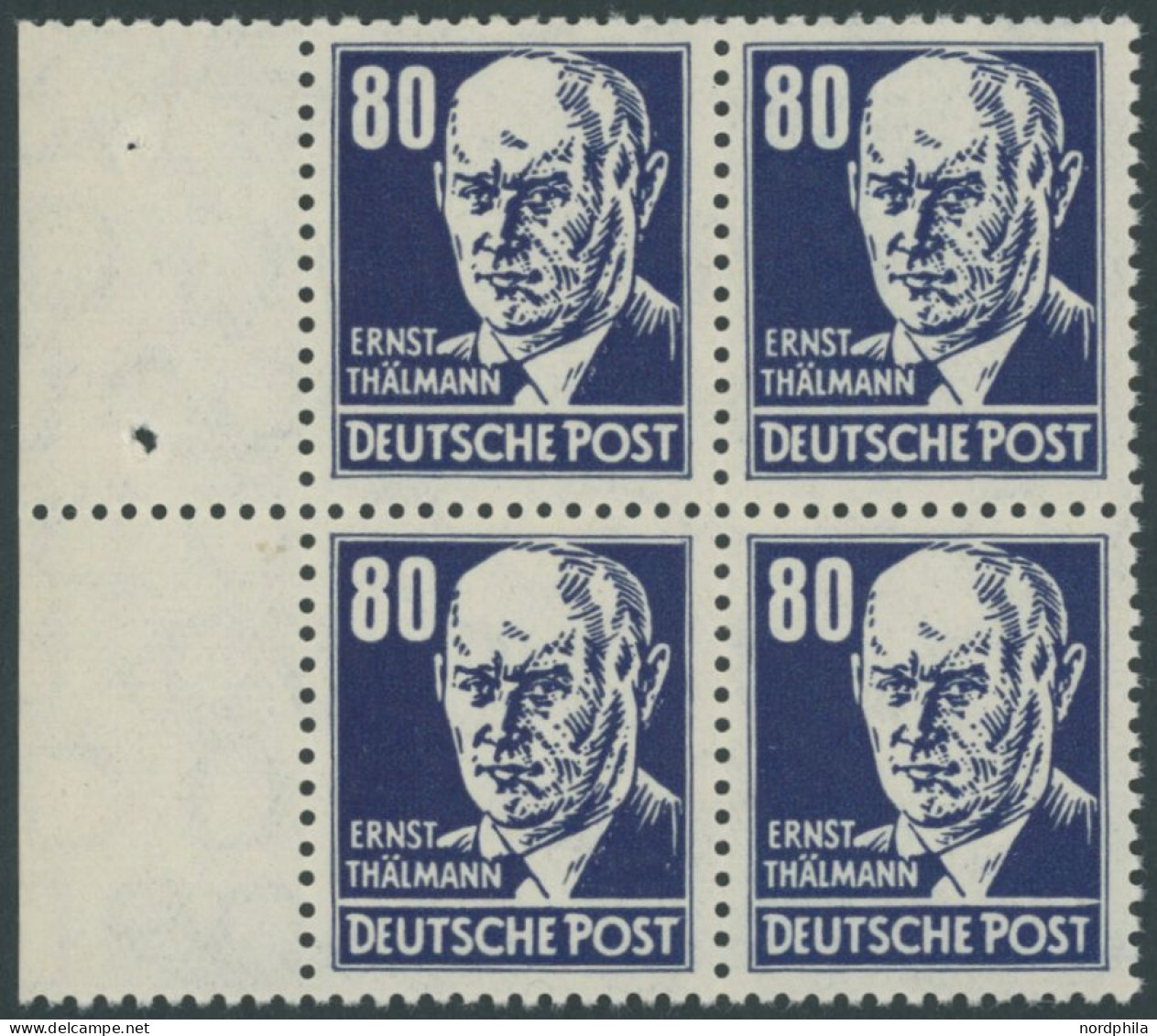 DDR 339PFIV , 1952, 80 Pf. Thälmann Mit Plattenfehler T Von Post Rechts Spitz Und Weiße Einfassungslinie Rechts Verengt  - Oblitérés