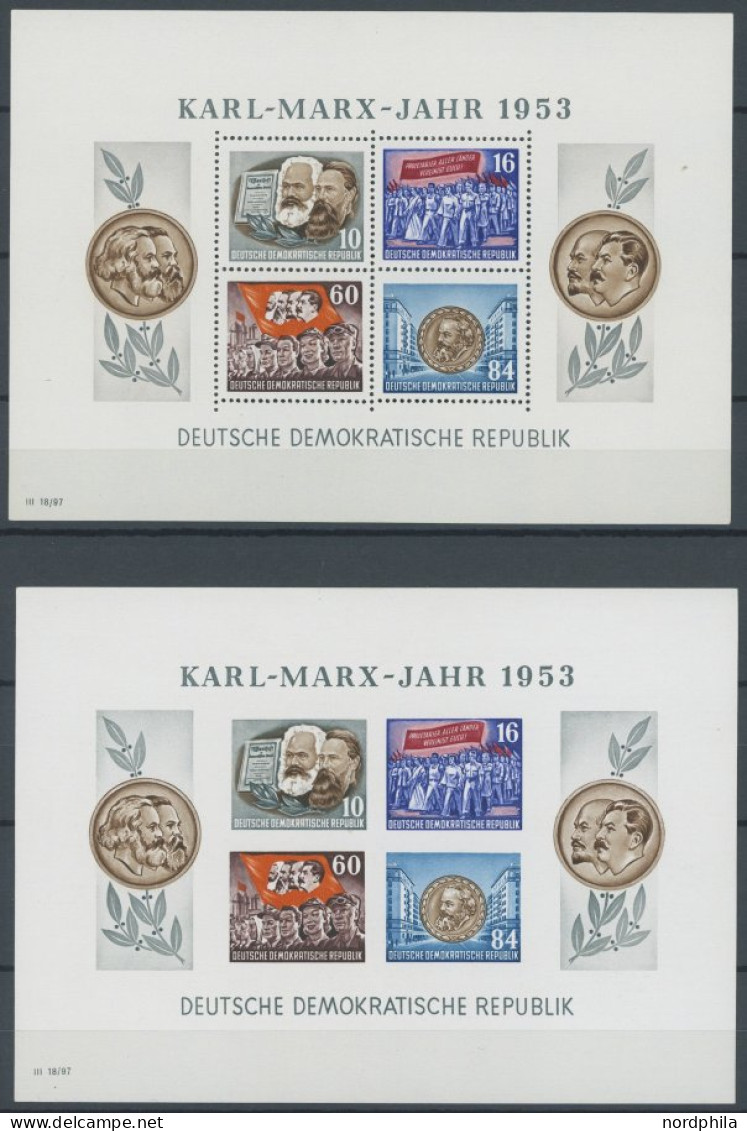 DDR Bl. 8/9A/BYI , 1953, Marx-Blocks (4), Alle Mit Wz. 2YI, Postfrisch, Pracht, Mi. 400.- - Autres & Non Classés