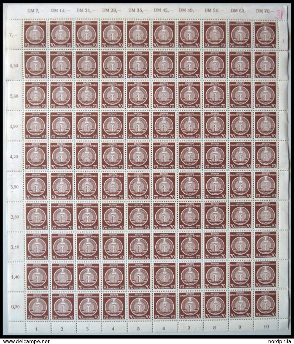 DIENSTMARKEN A D 10,11,14,16 , 1954, 25, 30, 50 Und 70 Pf. Zirkel Links, Bogen Bzw. In 2 Bogenteilen (bei Nr. 10), Teils - Sonstige & Ohne Zuordnung