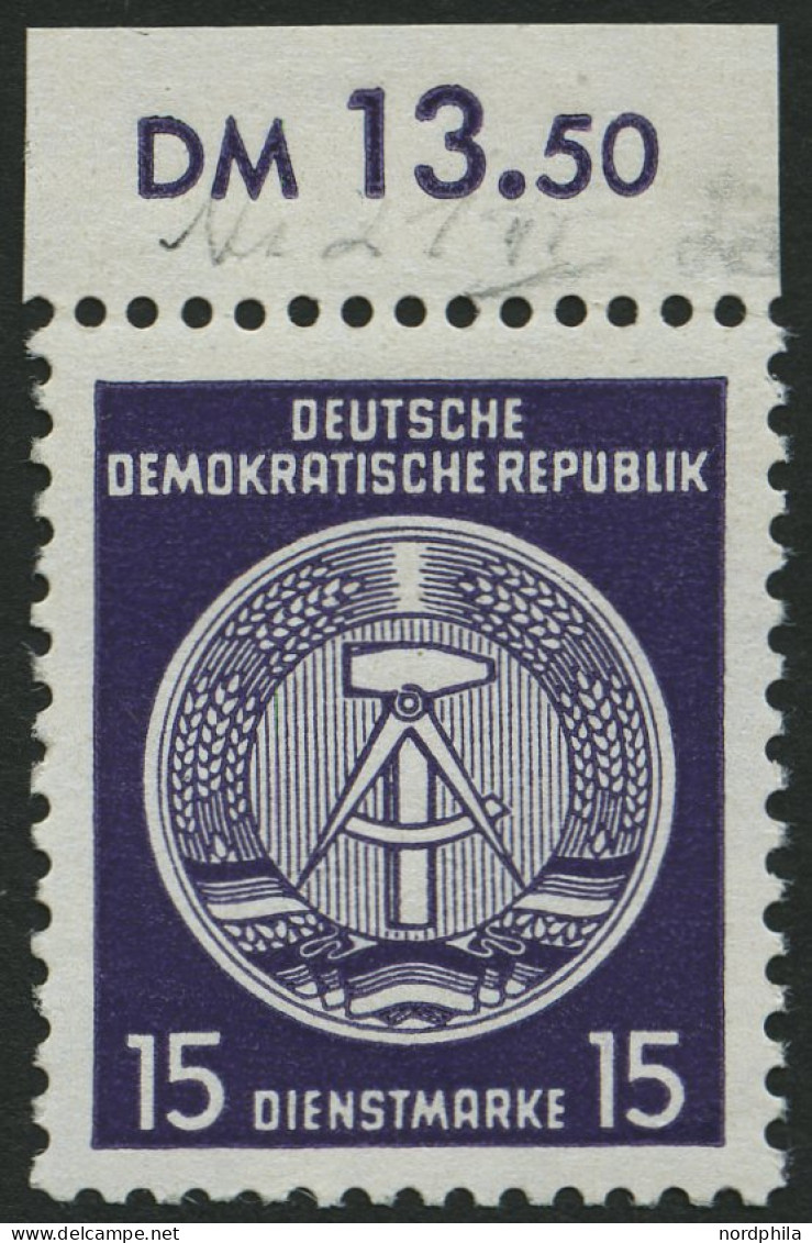 DIENSTMARKEN A D 21IIXII , 1954, 15 Pf. Schwarzgrauviolett, Type II, Wz. 2XII, Pracht, Fotobefund Paul, Mi. 250.- - Andere & Zonder Classificatie