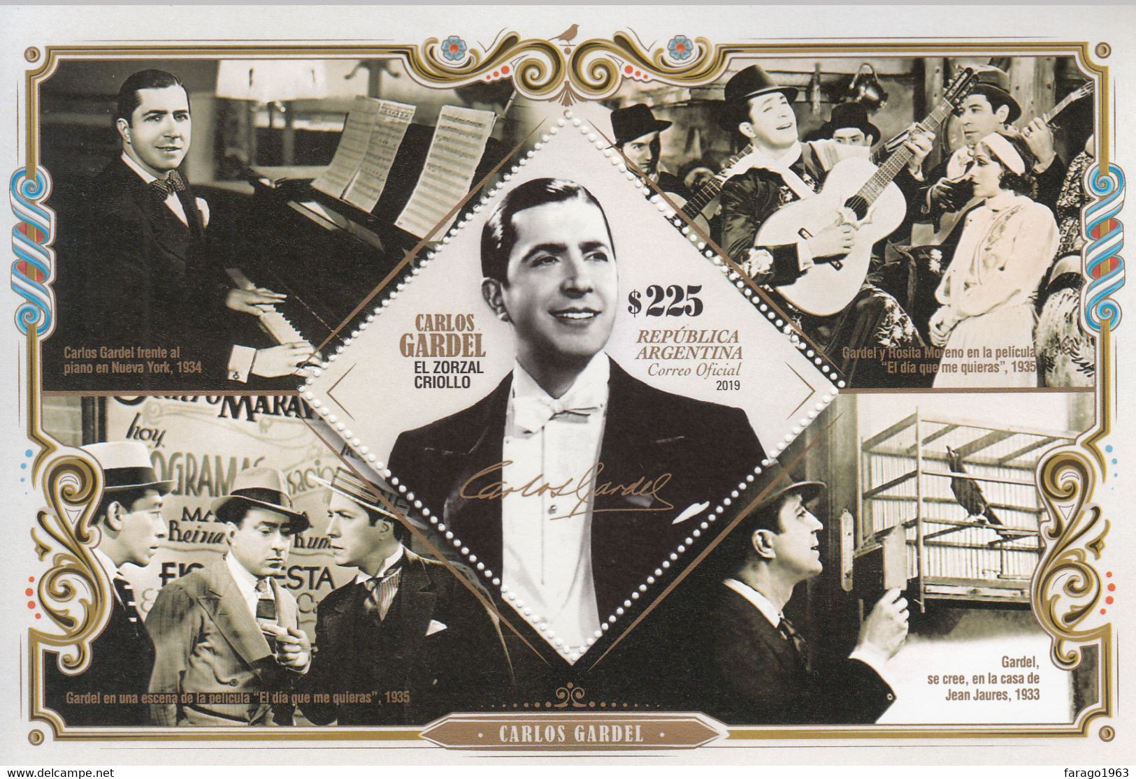 2019 Argentina GARDEL Movies Cinema Music   Souvenir Sheet MNH - Unused Stamps