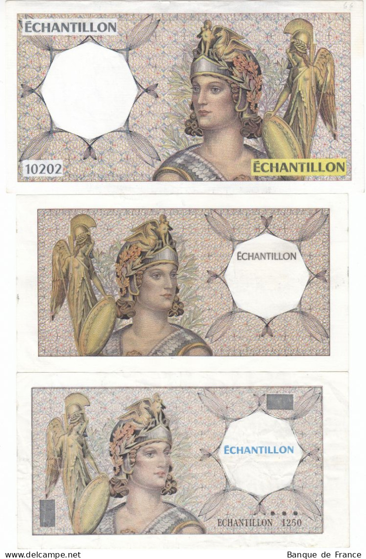 Lot De 3 Billets Différents "ÉCHANTILLON" Type Athéna Avec Filigrane - Specimen