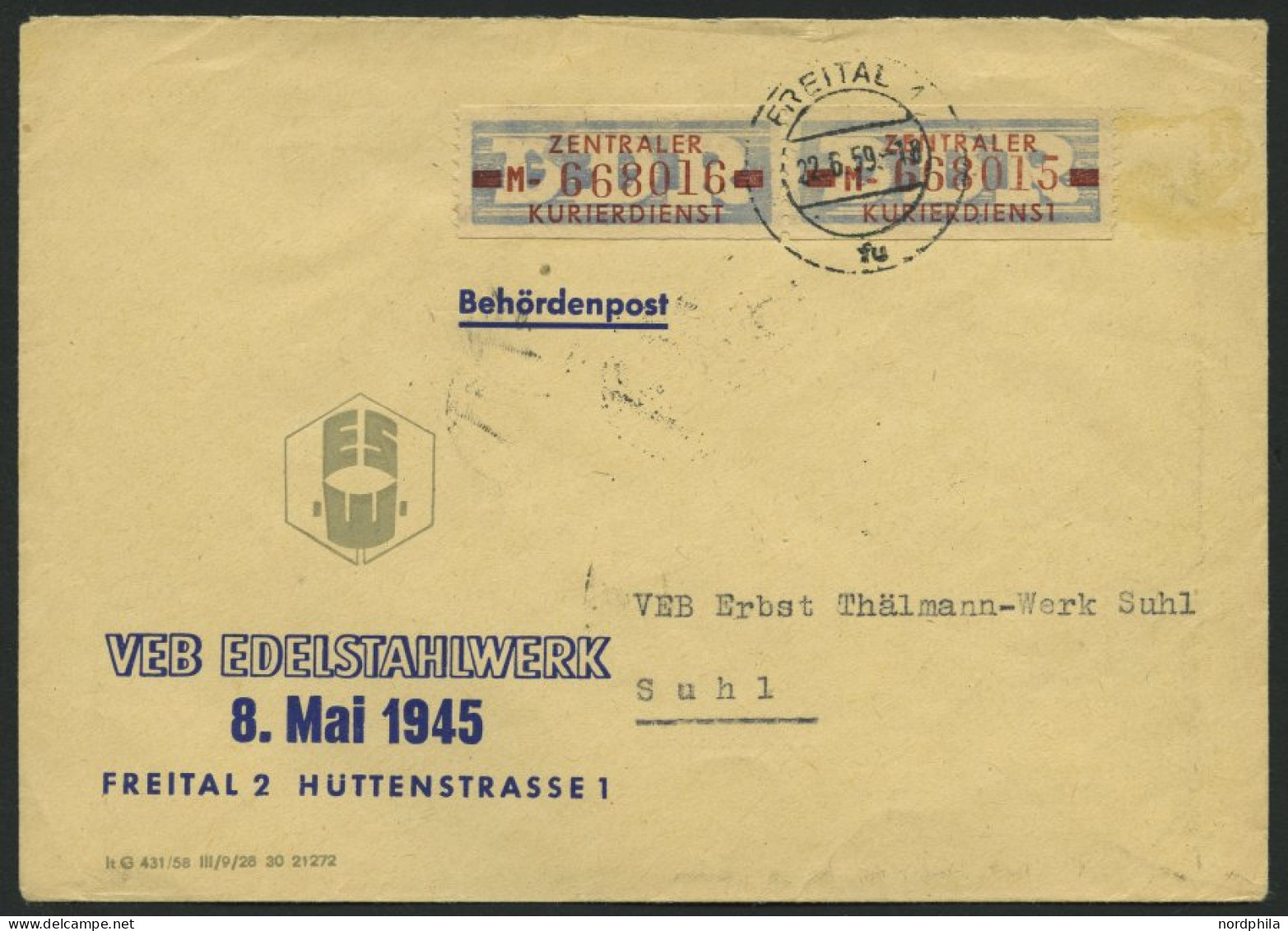 DIENSTMARKEN B D 20IMI BRIEF, 1958, 10 Pf. Violettultramarin/braunrot, Buchstabe MI, Mit Abart T Von Kurierdienst Oben V - Andere & Zonder Classificatie