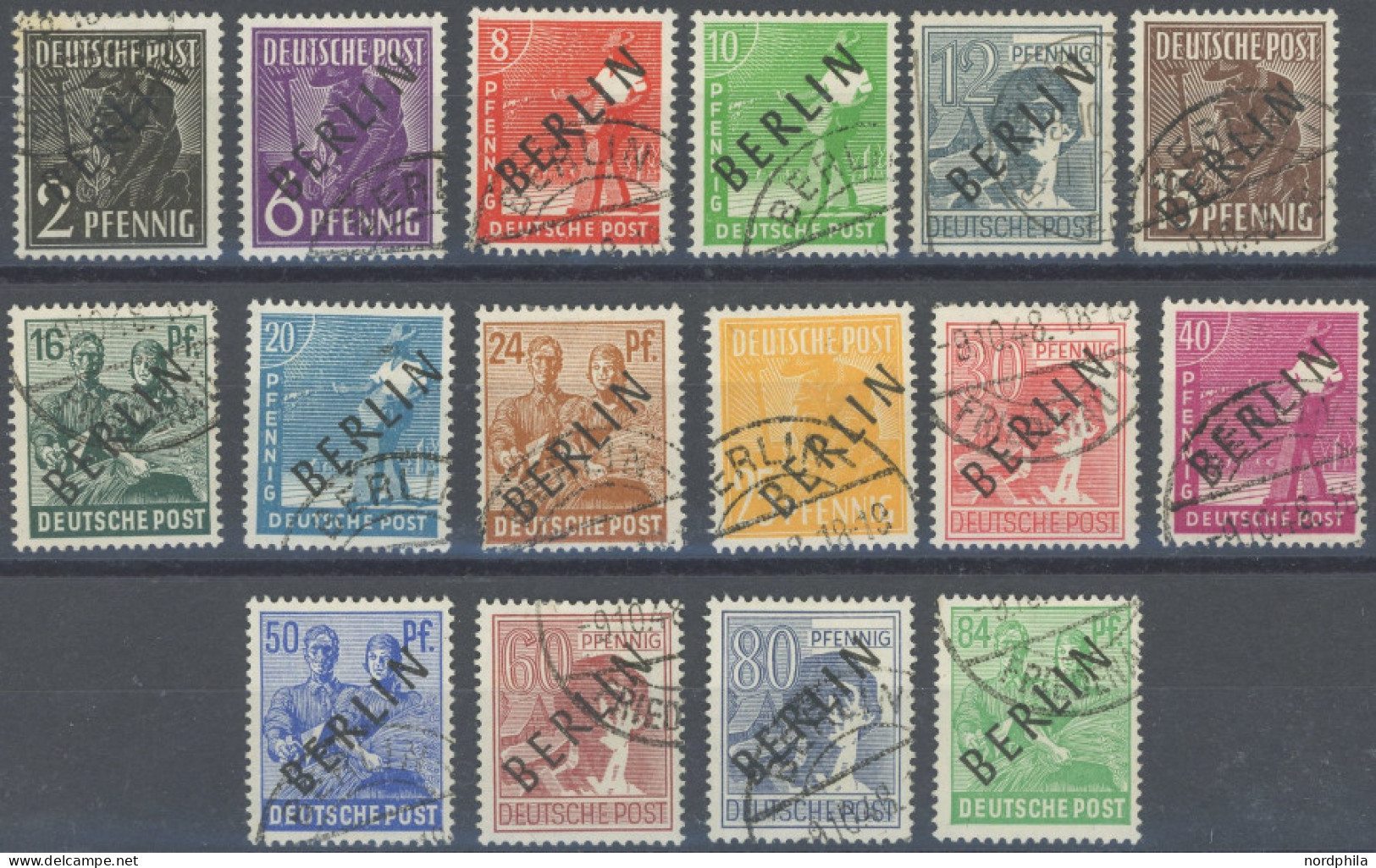 BERLIN 1-16 O, 1948, 2 - 84 Pf. Schwarzaufdruck, 16 Prachtwerte, Gepr. Schlegel - Other & Unclassified