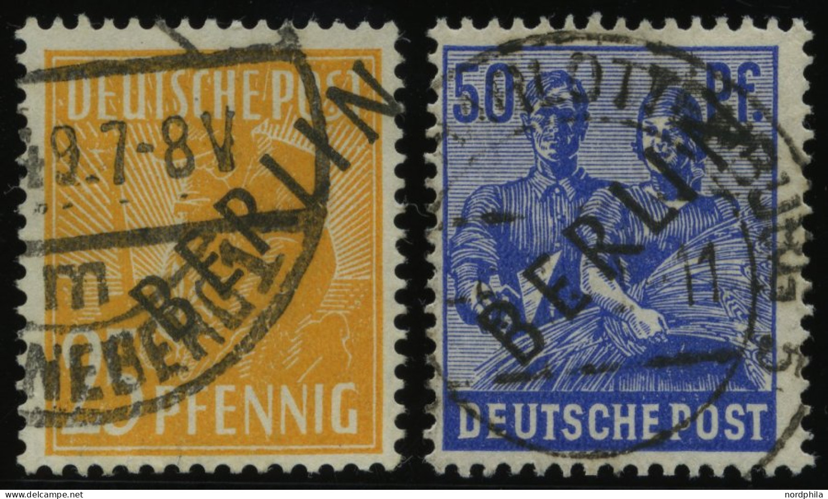 BERLIN 10,13 O, 1948, 25 Und 50 Pf. Schwarzaufdruck, 2 Prachtwerte, Gepr. Schlegel, Mi. 90.- - Andere & Zonder Classificatie