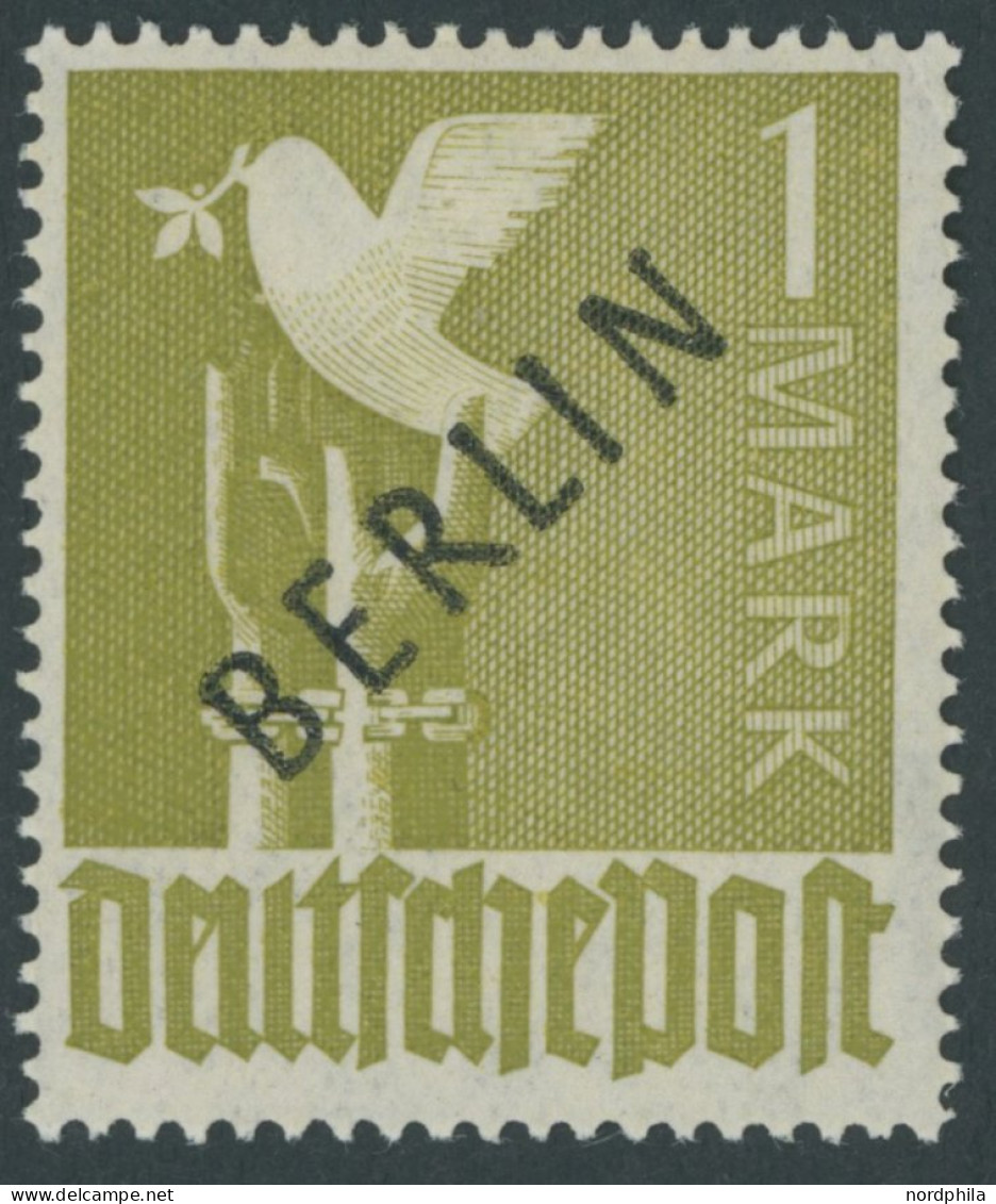 BERLIN 17a , 1948, 1 M. Lebhaftbräunlicholiv Schwarzaufdruck, Falzrest, Pracht, Gepr. Schlegel, Mi. 60.- - Other & Unclassified