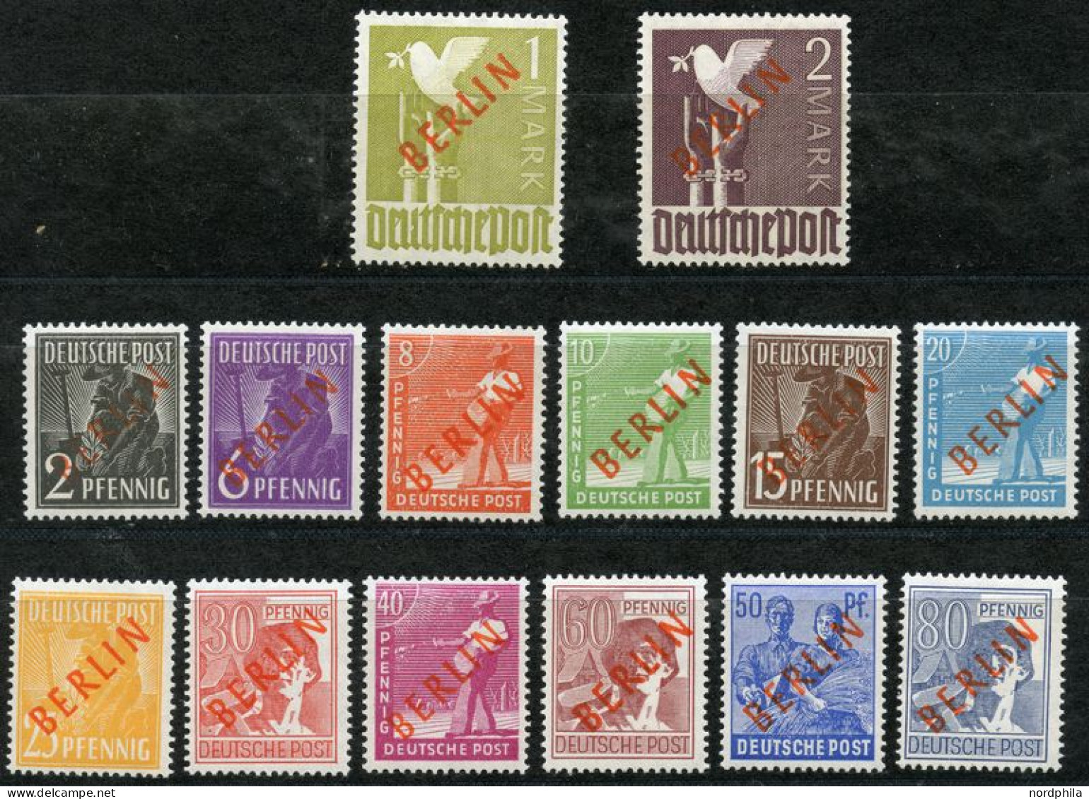 BERLIN 21-34 , 1949, Rotaufdruck, Postfrischer Prachtsatz, Meist Gepr. Schlegel, Mi. 1400.- - Unused Stamps