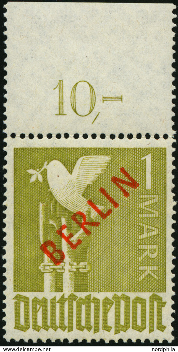 BERLIN 33 P OR , 1949, 1 M. Rotaudruck, Mit Durchgezähntem Oberrand (in Der Perforierung Vorgefaltet), Postfrisch, Prach - Ungebraucht