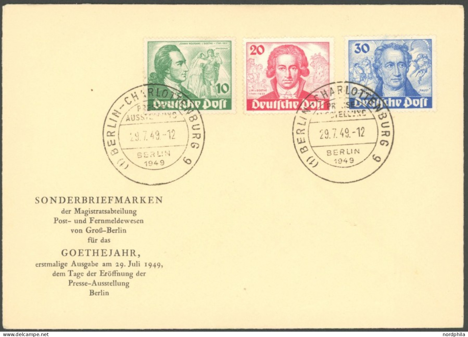 BERLIN 61-63 BRIEF, 1949, Goethe Auf Amtlichem FDC, Pracht, Mi. 700.- - Other & Unclassified