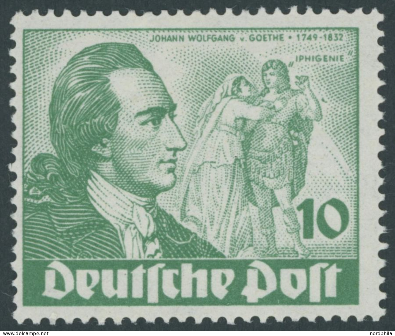 BERLIN 61I , 1949, 10 Pf. Goethe Mit Abart Farbfleck Neben Rechtem Unterarm Des Darstellers, Normale Zähnung, Pracht, Mi - Ongebruikt