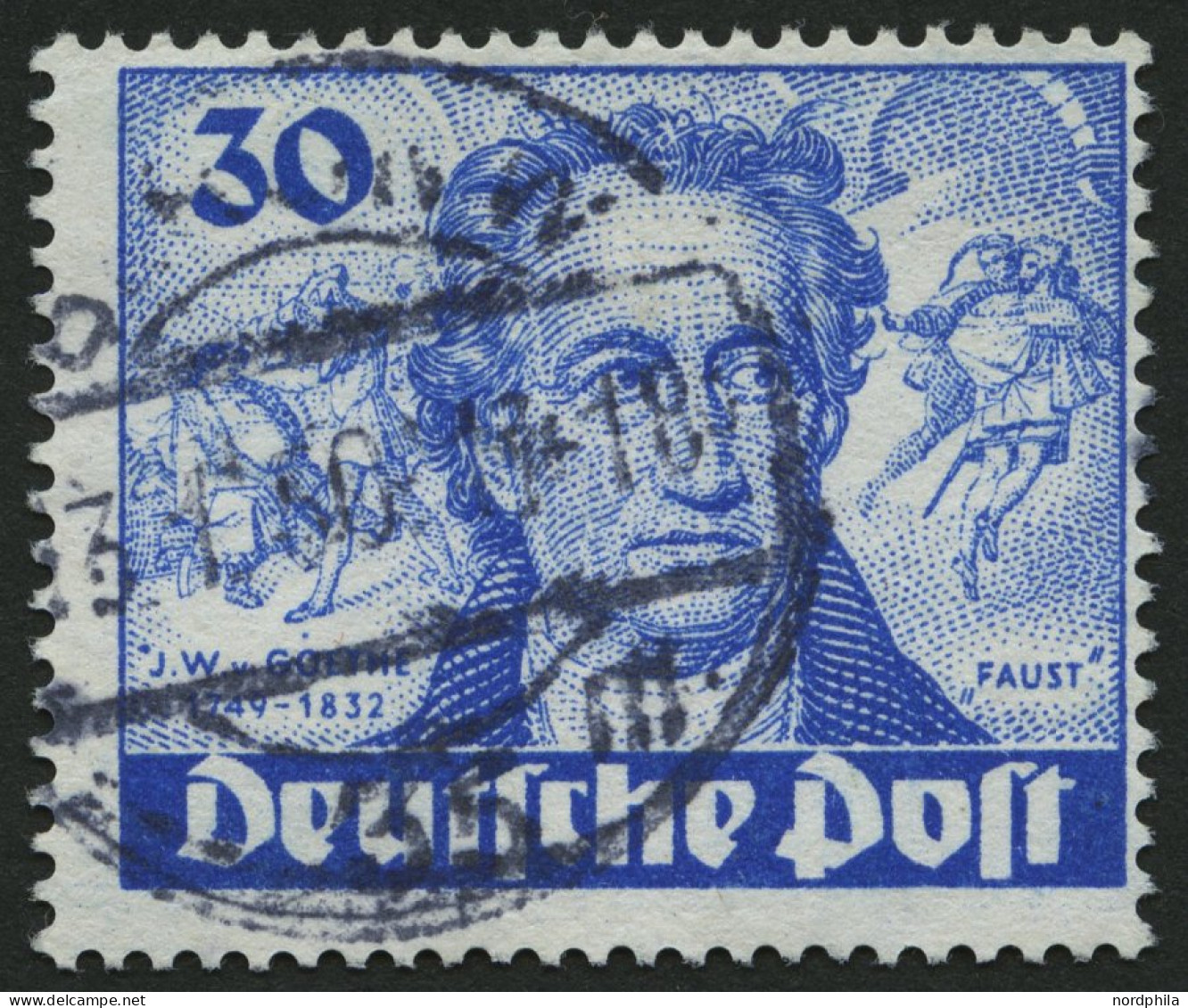 BERLIN 63I O, 1949, 30 Pf. Goethe Mit Abart Farbpunkt Links Oben Neben J Von J.W.v.Goethe, Pracht, Mi. 120.- - Andere & Zonder Classificatie