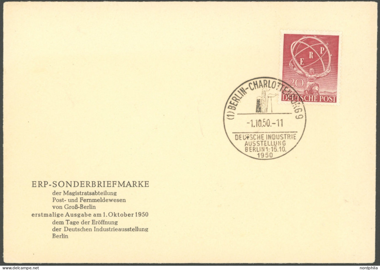 BERLIN 71 BRIEF, 1950, 20 Pf. ERP Auf Amtlichem FDC, Pracht, Mi. 140.- - Andere & Zonder Classificatie