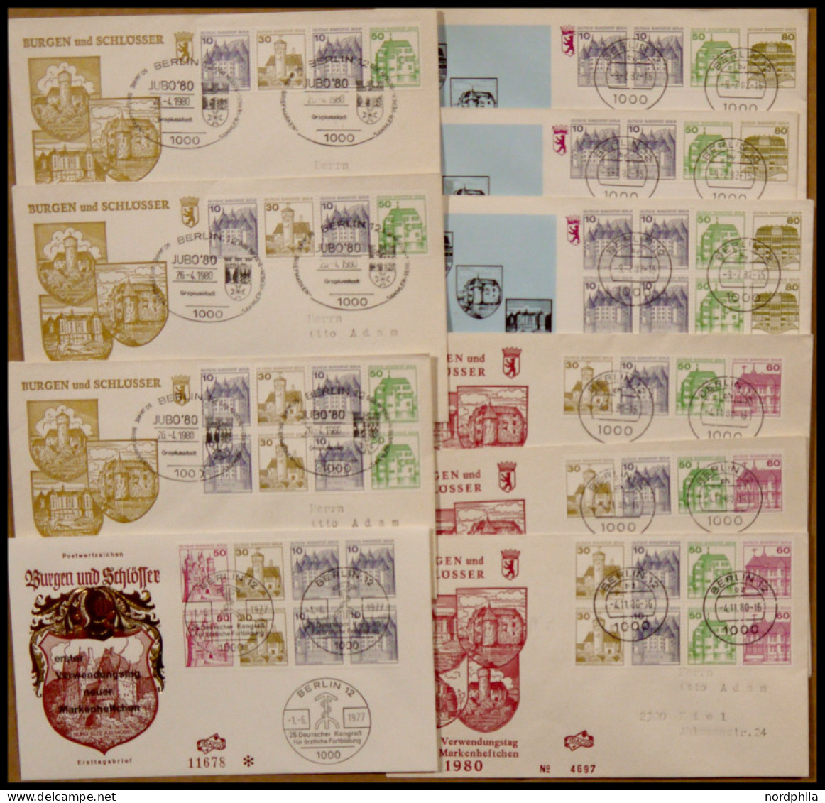 ZUSAMMENDRUCKE Aus H.-Bl. 18-21 FDC, 1977-82, Burgen Und Schlösser 10 Verschiedene Zusammendrucke Je Auf FDC, Feinst/Pra - Se-Tenant