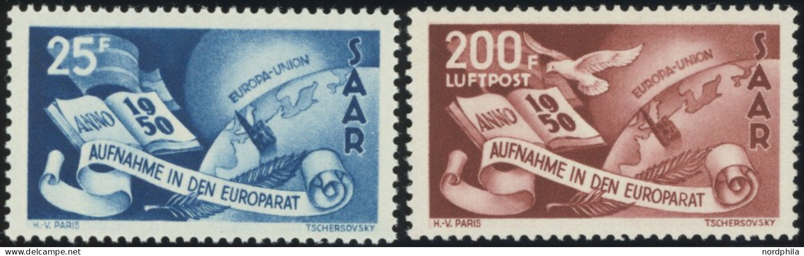 SAARLAND 297/8 , 1950, Europarat, Postfrisch, Pracht, Mi. 230.- - Andere & Zonder Classificatie