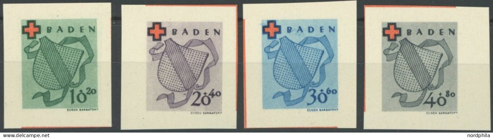 BADEN 42-45B , 1949, Rotes Kreuz, Ungezähnt, Prachtsatz, Mi. 80.- - Sonstige & Ohne Zuordnung