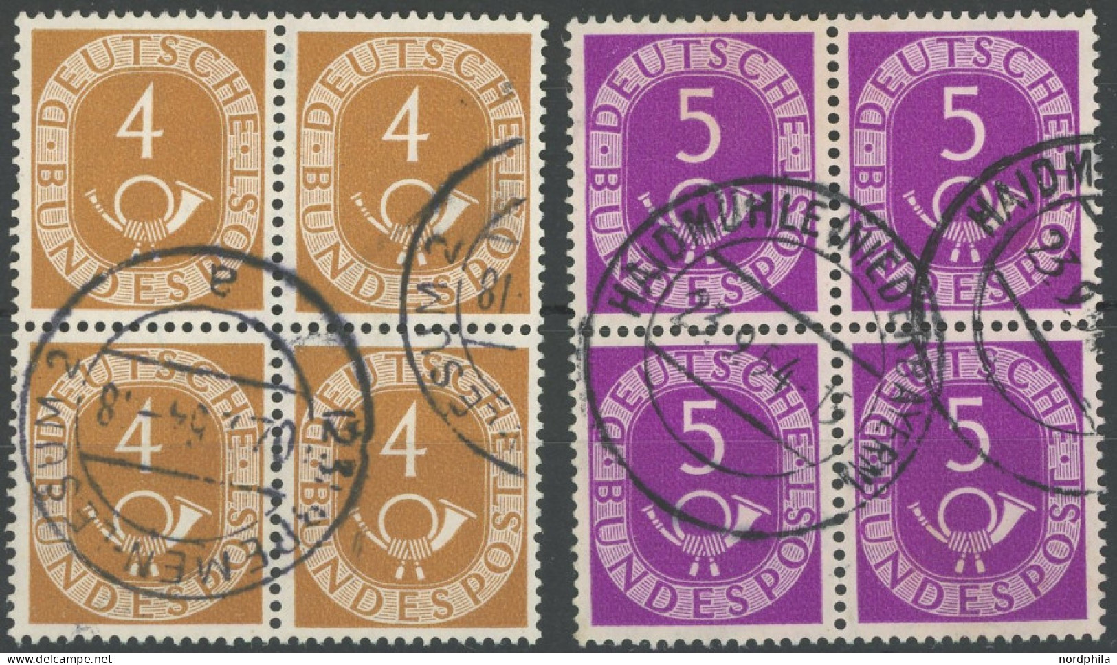 BUNDESREPUBLIK 124/5 VB O, 1951, 4 Und 5 Pf. Posthorn, Je Im Viererblock, Pracht - Altri & Non Classificati