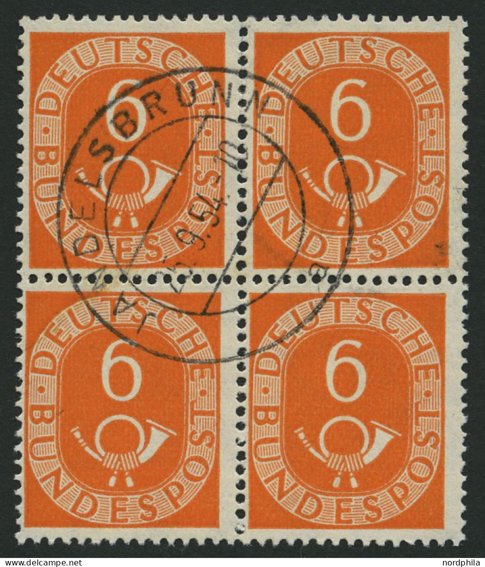 BUNDESREPUBLIK 126 VB O, 1951, 6 Pf. Posthorn Im Viererblock, Pracht, Mi. (280.-) - Gebruikt