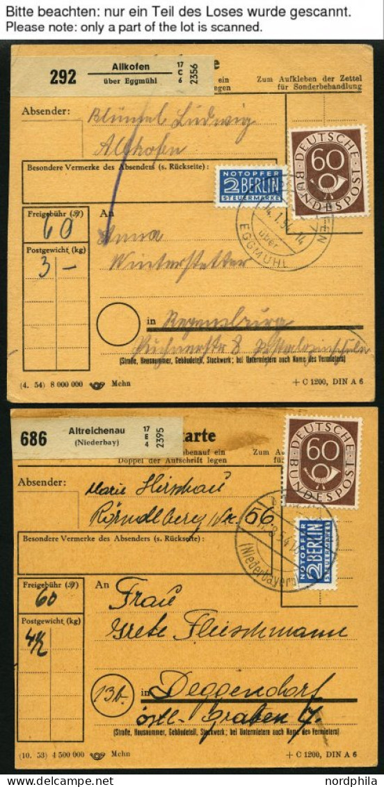 BUNDESREPUBLIK 135 BRIEF, 1954, 60 Pf. Posthorn, 20x Als Einzelfrankatur Auf Paketkarte, Aus Verschiedenen Niederbayrisc - Briefe U. Dokumente