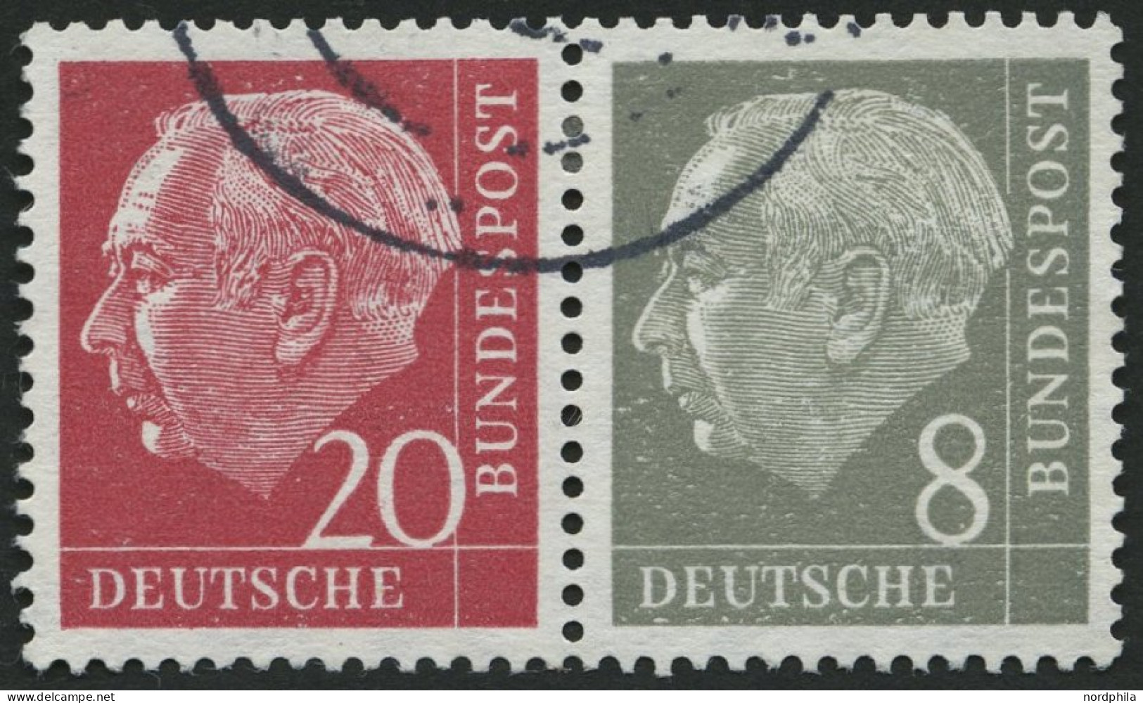 ZUSAMMENDRUCKE W 23YII O, 1960, Heuss Wz. Liegend 20 + 8, Nachauflage, Nicht Prüfbarer Bedarfsstempel, Pracht, Mi. 170.- - Se-Tenant