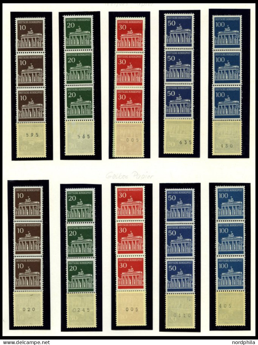 ROLLENMARKEN Aus 506-10R , 1966/7, Partie Brandenburger Tor Mit Einzelmarken, 5er-Streifen Und RE 5 + 4 Lf Auf Verschied - Roulettes