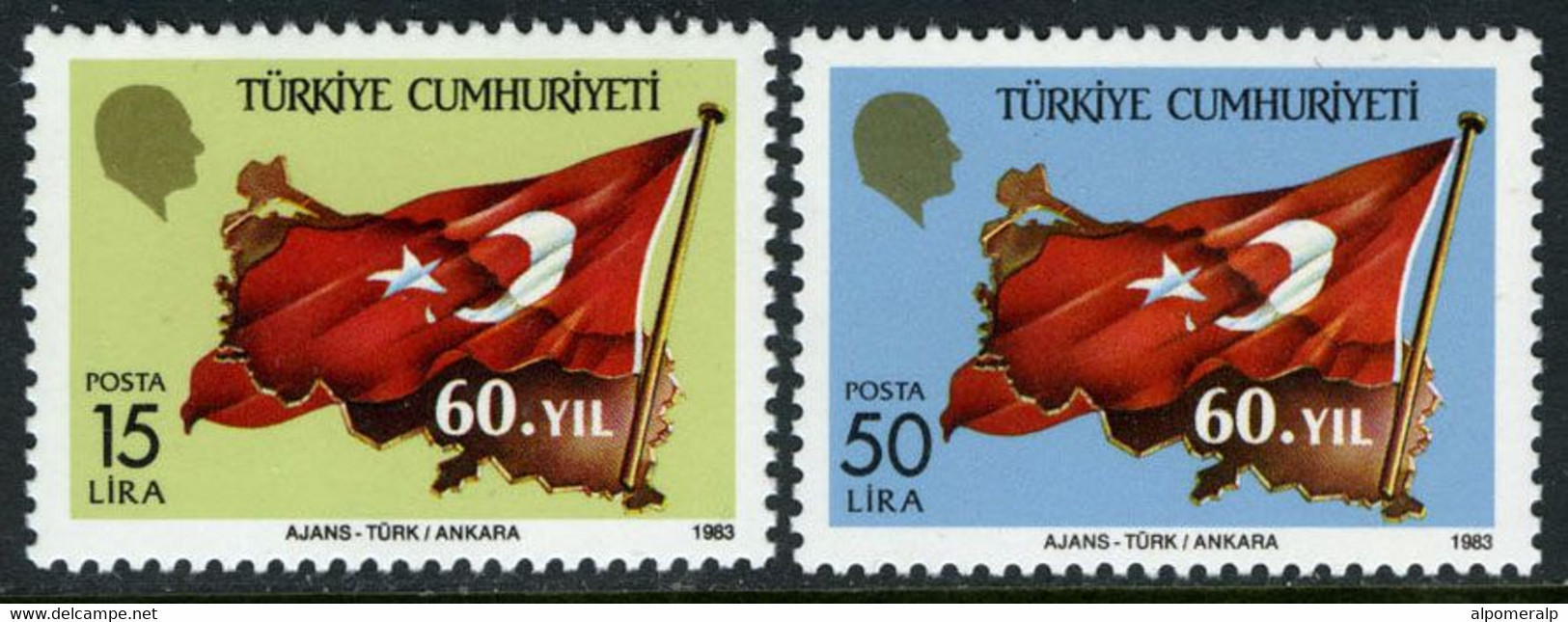 TTürkiye 1983 Mi 2657-2658 MNH Republic, 60th Anniversary | Flag - Neufs