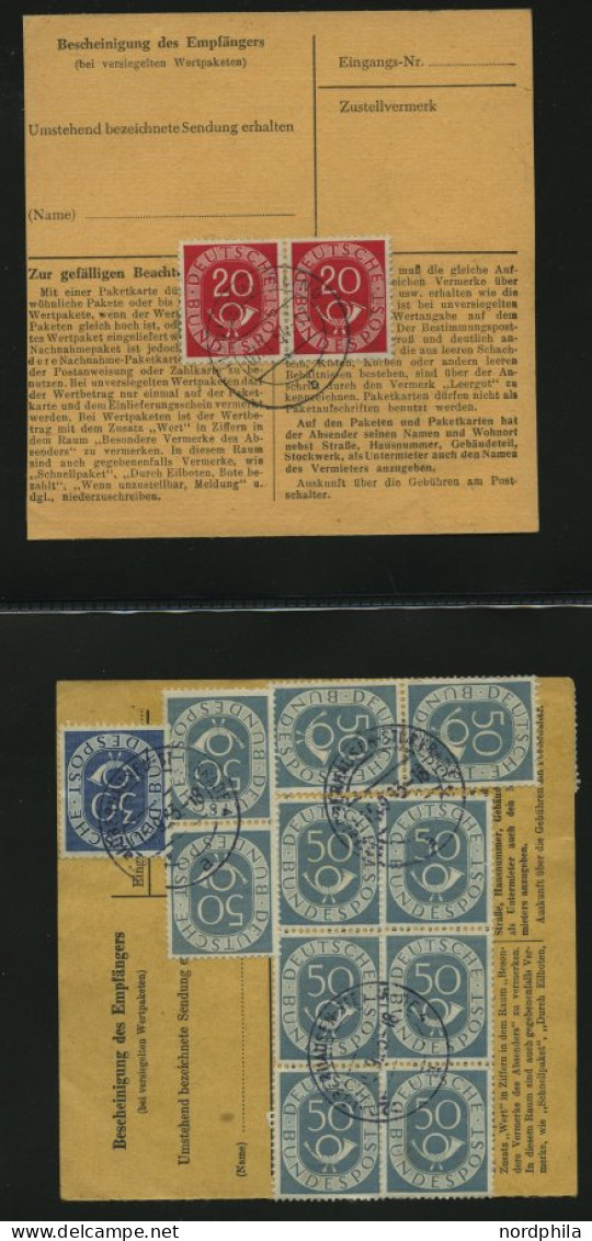 SAMMLUNGEN 1953/4, interessante Sammlung von 40 Paketkarten mit verschiedenen Posthorn-Frankaturen, dabei auch Einzelfra