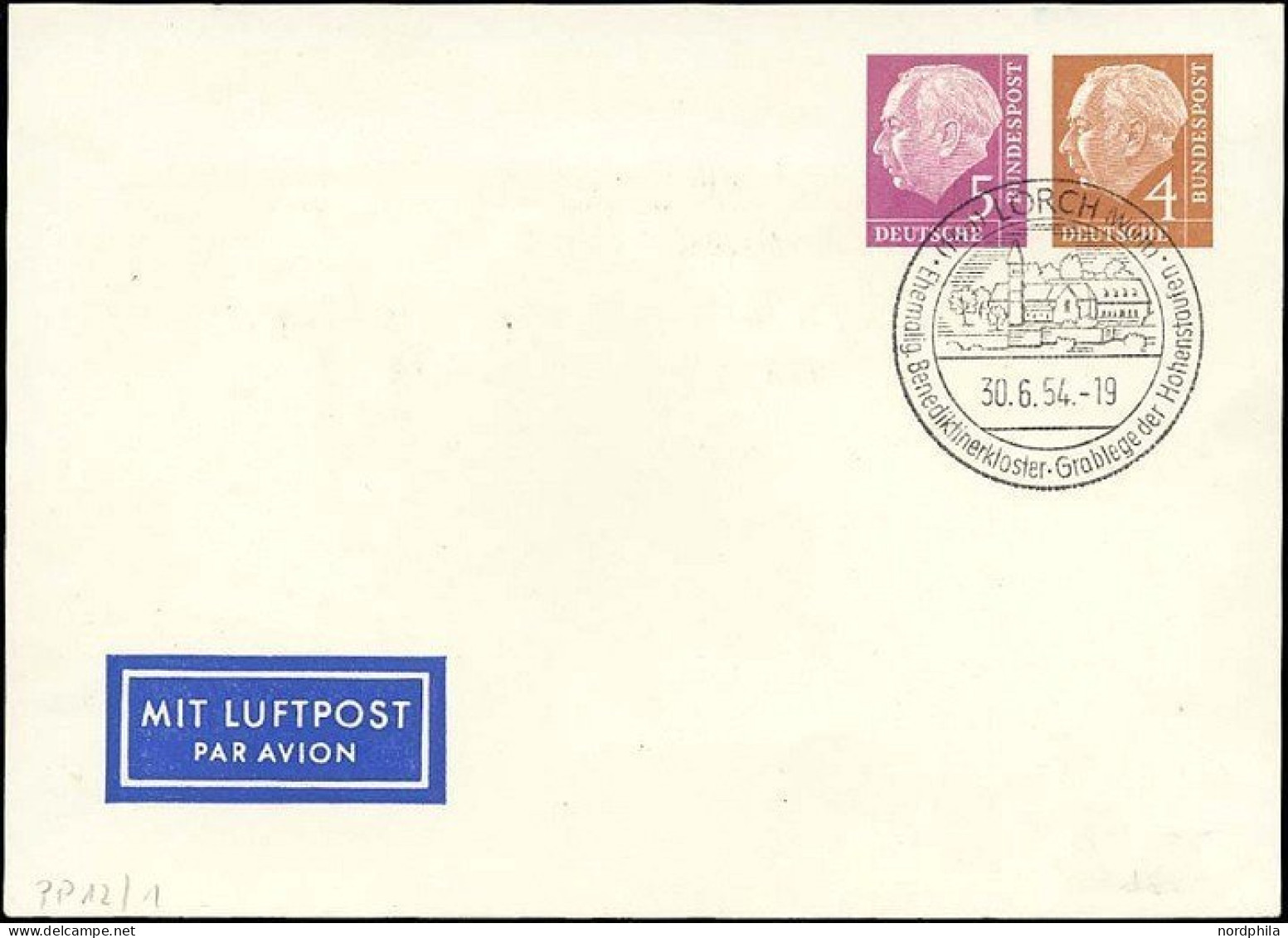GANZSACHEN PP 12/1 BRIEF, 1954, Privatpostkarte 5 + 4 Pf. Heuß I, Sonderstempel, Pracht - Other & Unclassified