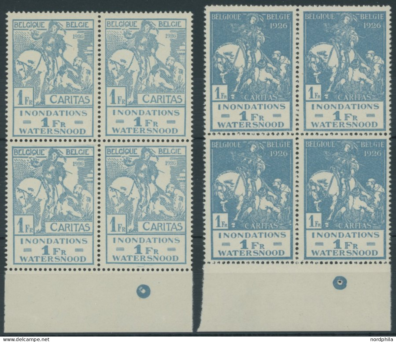 BELGIEN 208/9 VB , 1926, Hochwasserhilfe In Unterrandviererblocks, Postfrisch, Pracht, Mi. 72.- - Otros & Sin Clasificación