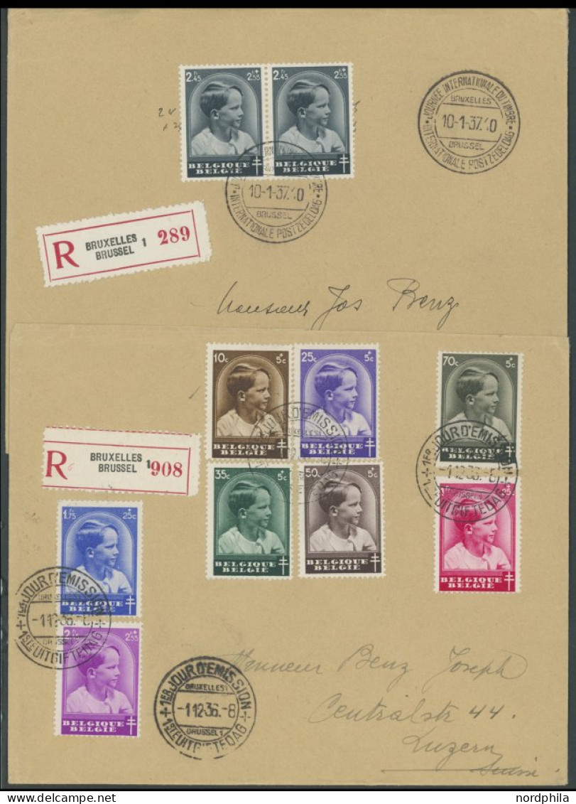 BELGIEN 434-42 BRIEF, 1936/7, Tuberkulose Und Tag Der Briefmarke, Je Auf FDC, 2 Einschreibbriefe In Die Schweiz, Pracht - Other & Unclassified