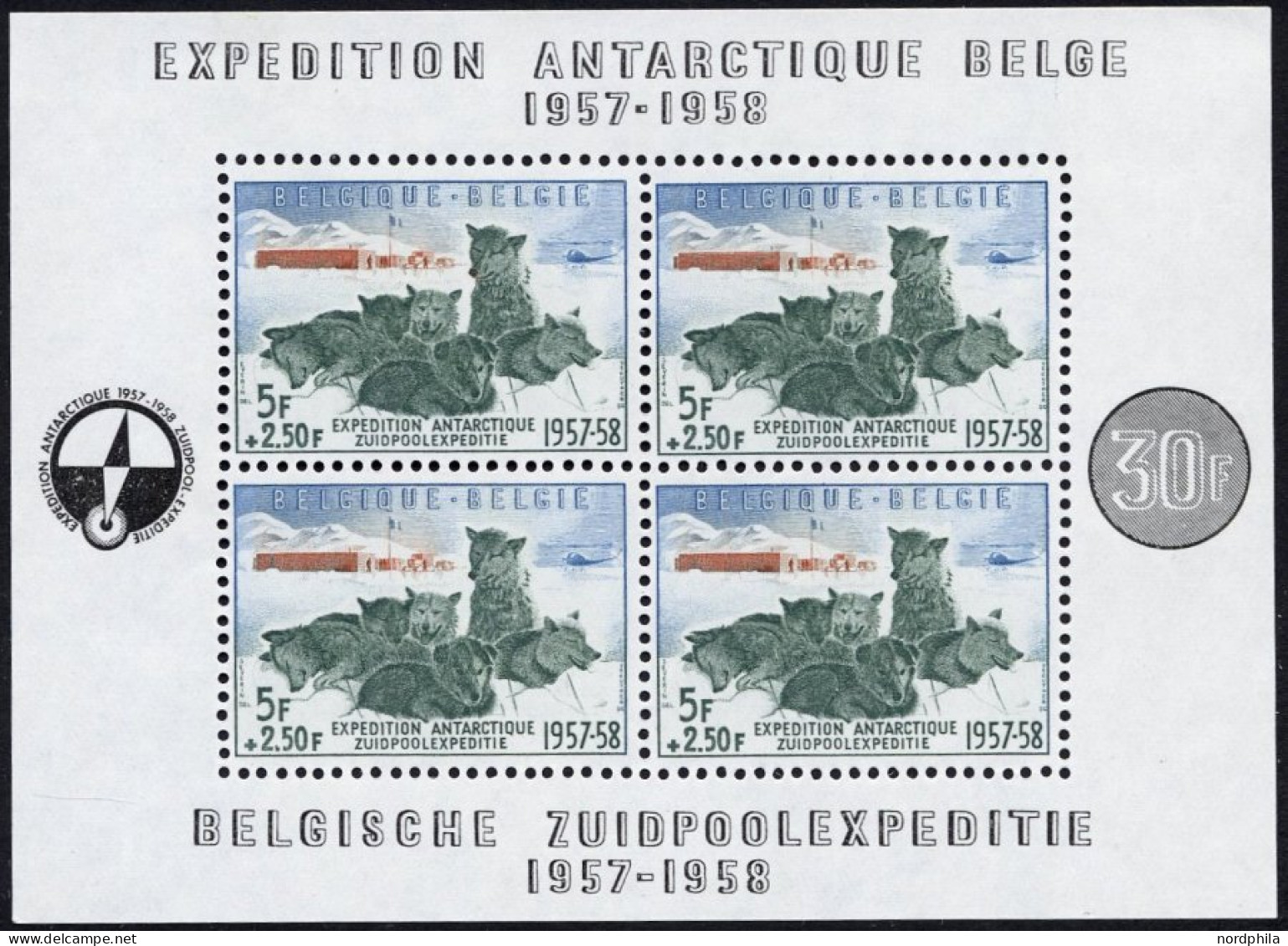 BELGIEN Bl. 25 , 1957, Block Südpolexpedition, Pracht, Mi. 150.- - Ongebruikt