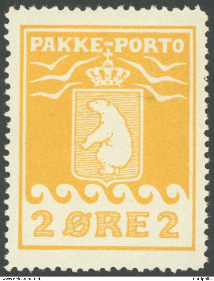 GRÖNLAND - PAKKE-PORTO 5A , 1924, 2 Ø Gelb, (Facit P 5III), Falzrest, Pracht - Paquetes Postales